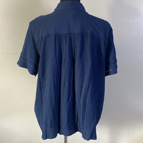 Style & Co Collared Pintuck Blue Short Sleeve Blouse Sz L NWT - Picture 6 of 9